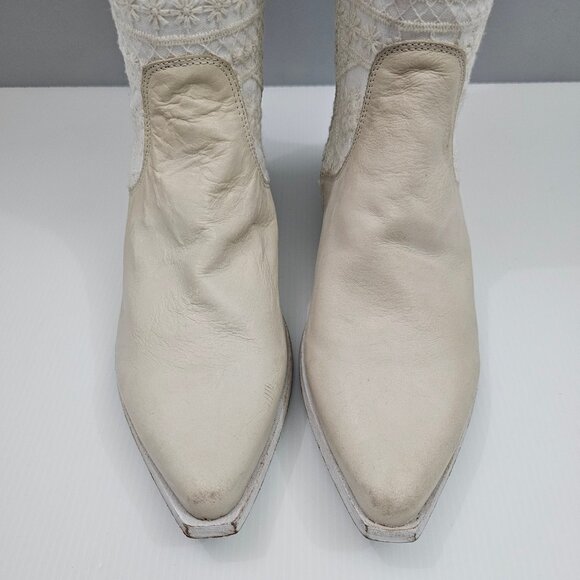 Free People Bren Knee High Boot Womens EU 39 Cream Embroidered Boho Slouchy - Picture 6 of 16